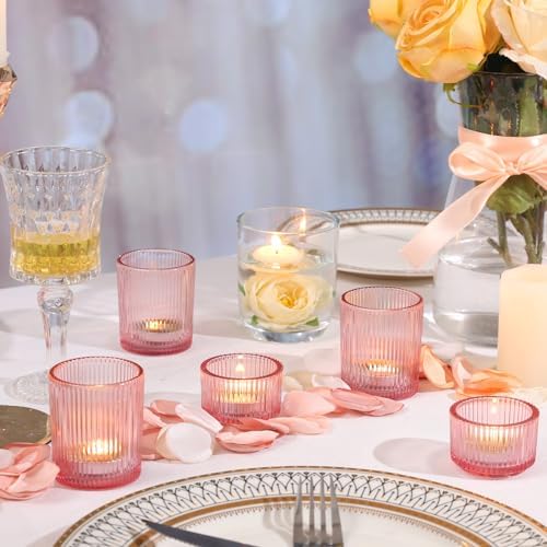 NITIME 20pcs Assorted Ribbed Pink Votive Candle Holders, Tealight Candle Holder for Valentine's Day, Pink Candle Holders for Wedding Table Decor, Mother' s Day, Bridal Shower and Party Decorations - Image 5