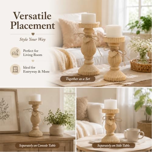 Shabby Chic & Vintage Farmhouse Wood Candle Holders - 2Pcs - Image 4