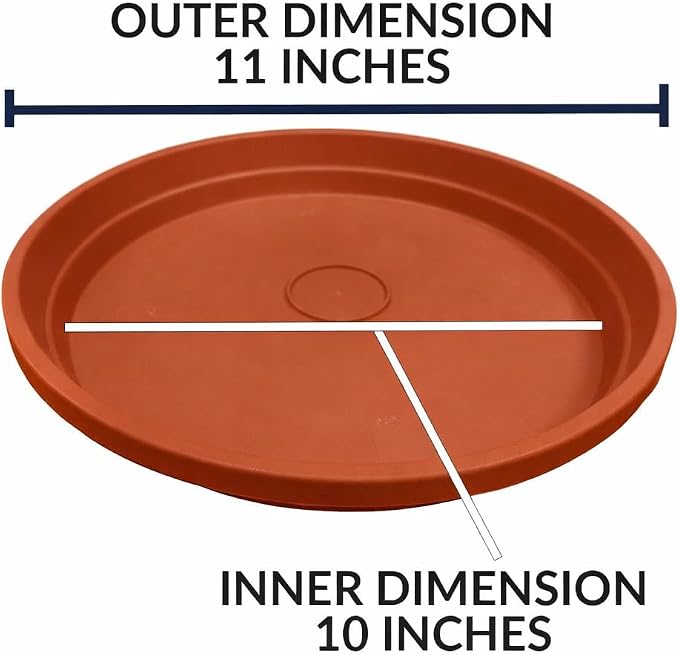 10 Inch Plant Pot Tray USA Made – Durable Plastic Flower Pot Saucer – Plant Water Catcher for Indoor Outdoor Garden (6, Classic Terracotta)