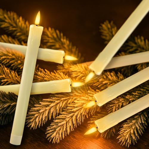 Homemory 9.6 Inches Waxy Flameless Taper Candles with Remote Timer Dimmer, Flickering LED Candlesticks, Battery Operated Window Candle for Christmas Wedding Decor, 6 Pcs Ivory Drip Taper Candles - Image 6