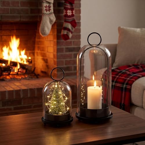 Hurricane Glass Candle Holders for Pillar Candles Set of 2 (5" & 4" Wide), Black Metal Candlestick Holders, Modern Decorative Centerpiece Lanterns for Table Mantel Wedding Housewarming Gift - Image 7