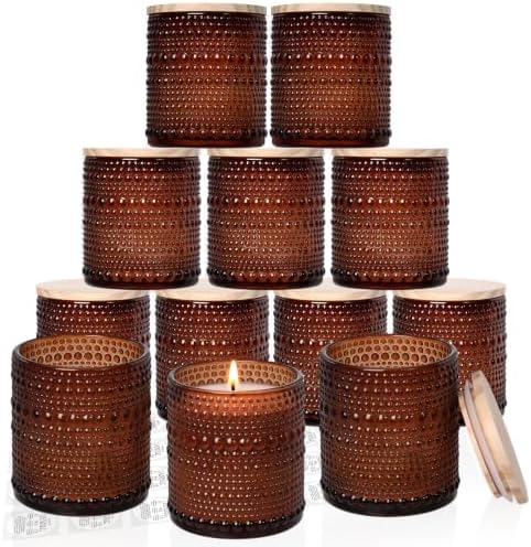 DARJEN 12 Pcs 8oz Glass Candle Jars with Lids, Candle Tins-Amber by DARJEN