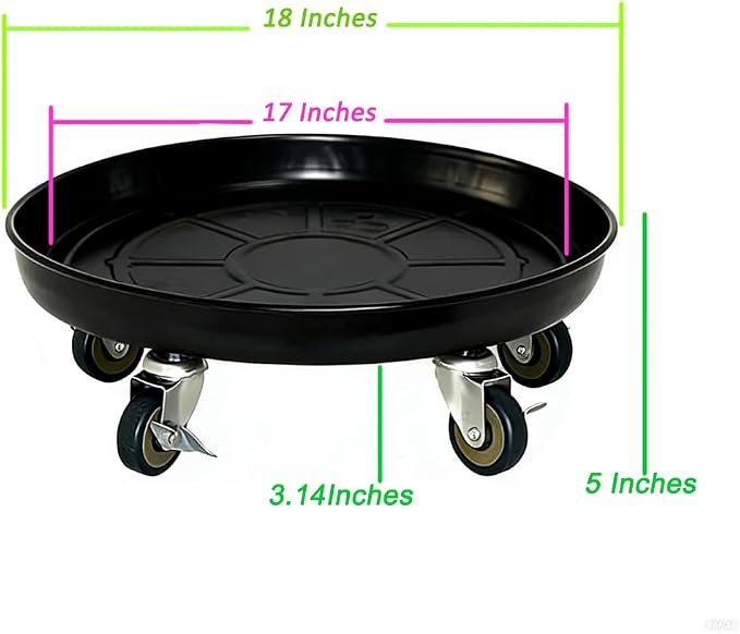 SIAMO 18" Heavy Duty Plant Caddy (470lbs Capacity)-Lockable Non-Scratch Swivel Casters Rolling Plant Stand Dolly Saucer for Large Ceramic Planters & Heavy Trees Indoor & Outdoor,Black,1-Pack