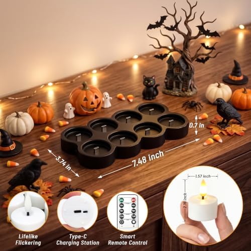 8 Pcs Rechargeable Flameless Candles with Remote Timer & Charging Base - Image 2