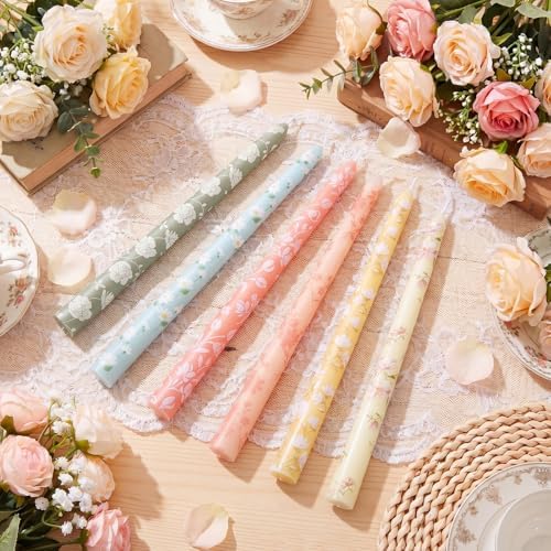 Conelist 6pcs Colorful Floral Taper Candle 9.8" Flower Tapered Candlestick - Image 3