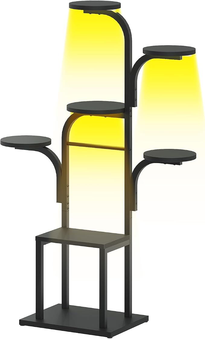 HOOBRO Plant Stand Indoor with Grow Lights, 47.2" Tall Metal Plant Shelf, 7 Tiered Corner Plant Stand for Indoor Plants, Plant Rack for Living Room Bedroom Balcony, Black BB09DHJ01