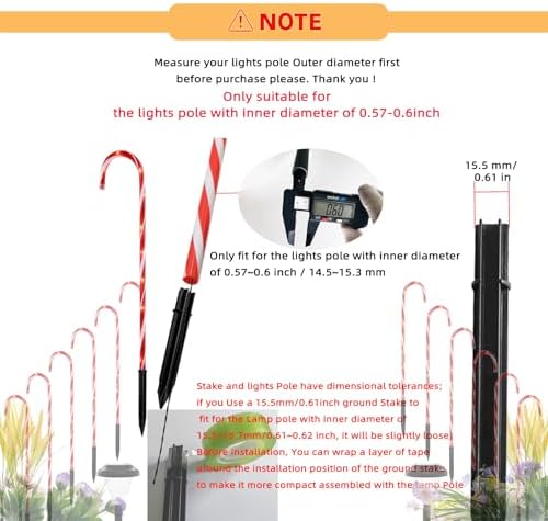 10 Pack Candy Cane Solar Light Stakes Replacement (Fit for Pole Inner Diameter 0.6 inch), ABS Reinforced Ground Spikes for Outdoor Christmas Landscape Light Pathway Walkway Garden Deco - Image 2