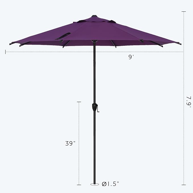 Abba Patio 9FT Lyon Outdoor Patio Umbrella Outdoor Table Umbrella with Crank Market Umbrella 8 Sturdy Ribs UV Protection Waterproof and Push Button Tilt for Garden Deck Backyard,Purple