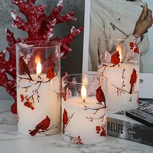 Red Bird LED Glass Flameless Candles Battery Operated Remote - Image 2