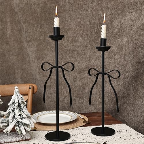 Black Bow Taper Candle Holders Set of 2, Modern Metal Stands - Image 6