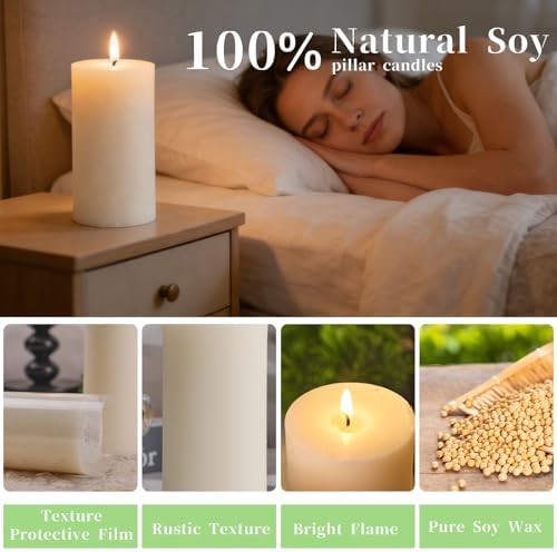 Rustic Soy Pillar Candles 2.8x6 Inch,6 Pack Ivory Candle - Image 3