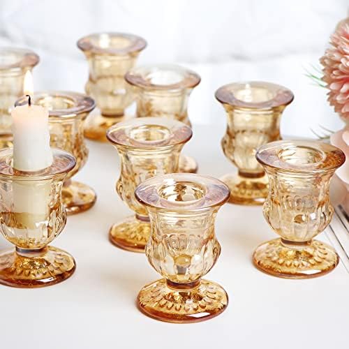 Letine Gold Candlestick Holders Set of 12-2.5" H Taper Candle Holders Bulk -Gold Glass Candle Holder for Valentine's Day, Christmas, Rustic Wedding Centerpieces, Party Decor by LETINE
