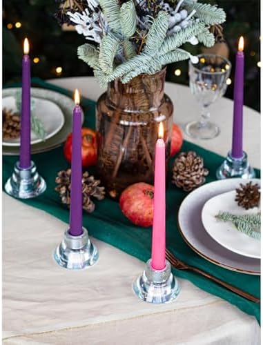 CANDWAX 10 Inch Advent Taper Candles Set of 12 - Long Burning Dripless Unscented Tapers - Perfect for Advent Wreaths, Christmas Décor - 9 Purple Tapers, 3 Pink Tapered Candles - Image 3