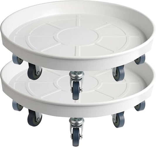 20 Inch Heavy Duty Plant Stand on Wheels, Round Plant Caddy with Wheels for Indoor & Outdoor Use, Metal Rolling Tray for Potted and Small Furniture (White 2 Pcs)