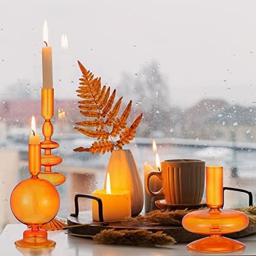 Rtteri 3 Pcs Iridescent Glass Candlestick Holders Taper Candle, Brown - Image 3