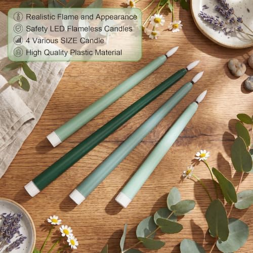 Rossesay 24 Pcs Flameless LED Taper Candles Battery Operated Candles 8.5", 9.65", 10.8", 12.8" Flameless Candlesticks Flickering for Christmas Church Wedding(Classic, Gradient Green) - Image 2