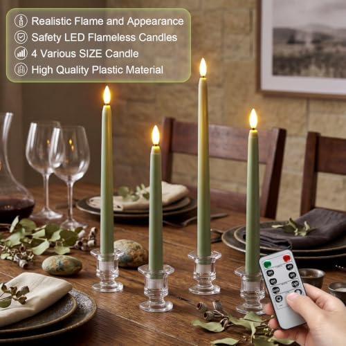 Rossesay 16 Pcs Sage Green Flameless Taper Candle with Remote Timer - Image 4