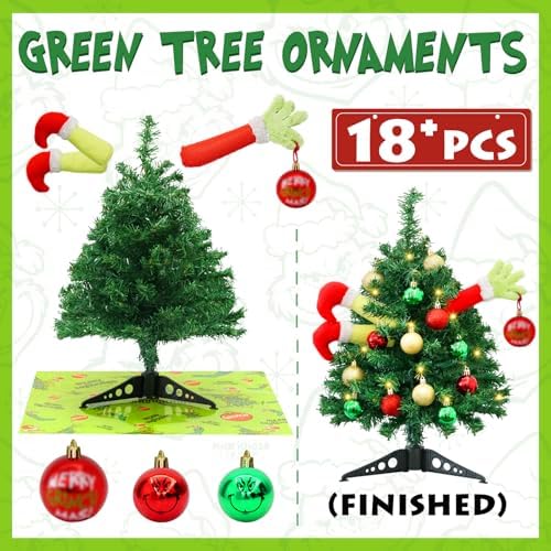Small Christmas Tree Mini Christmas Tree with LED Lights Arms and Legs Tabletop Decoration Ornaments for Indoor Home Party Decor - Image 2