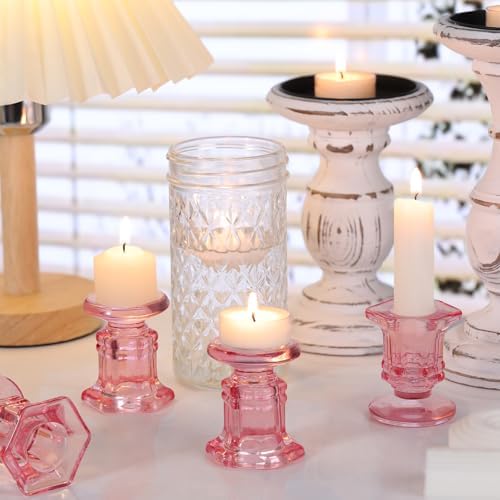 Lanttu 12 Pcs Pink Candlestick Holders Bulk Glass Candle Holders 2.9"x3.08" - Image 4
