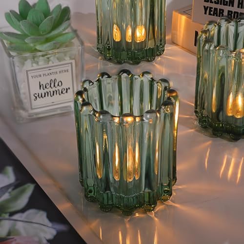 6 Pcs Votive Candle Holder, Green Glass Tea Light Candle Holders - Image 5
