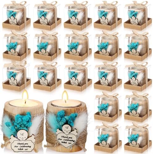 Mtlee 20 Sets Baptism Candle Favors for Guests, Blue, Baby by MTLEE