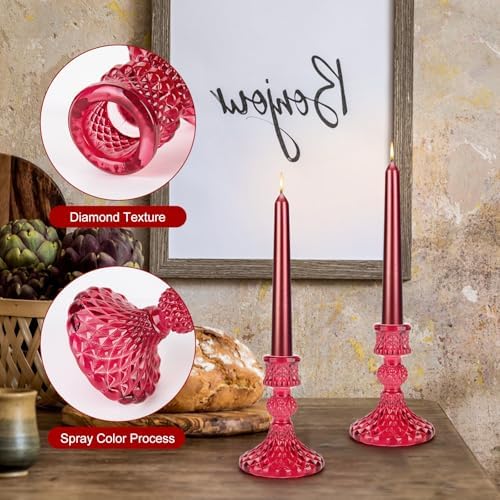 Glass Candle Holder, 2PCS Decorative Candle Sticks Pillar Candle Stand for Formal Events Wedding Party Table Centerpieces Home Decoration, Red - Image 3