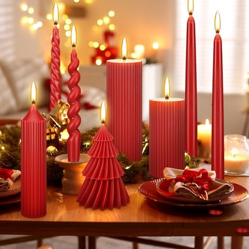 Nuanchu 8 Pcs Christmas Spiral Taper Candles Smokeless, Red - Image 4