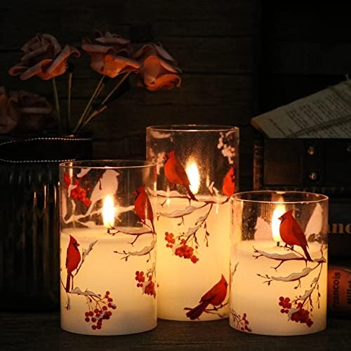 Red Bird LED Glass Flameless Candles Battery Operated Remote - Image 5