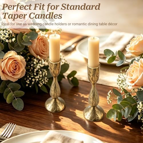 Cast Iron Taper Candle Holders Set of 2, Brass Candlestick Holders - Image 5