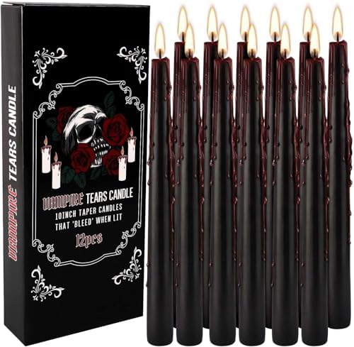 YOROXRG 12PCS 10-Inch Black Bleeding Taper Candles,Vampire Tears Taper Candles- Unscented Ideal for Halloween, Christmas, Rituals, and Themed Party Decor by YOROXRG