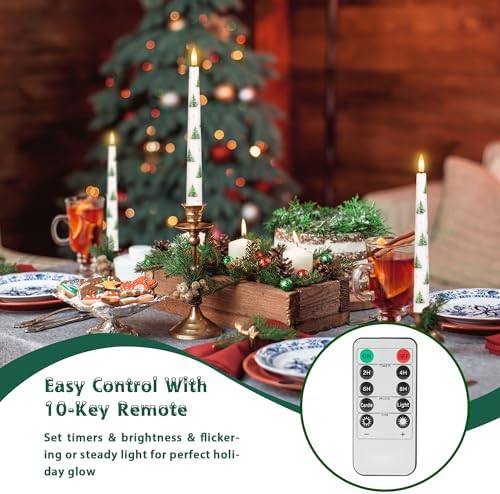 Flameless Taper Candles with Remote, Real Wax Christmas Tree Candles 9.6" - Image 4