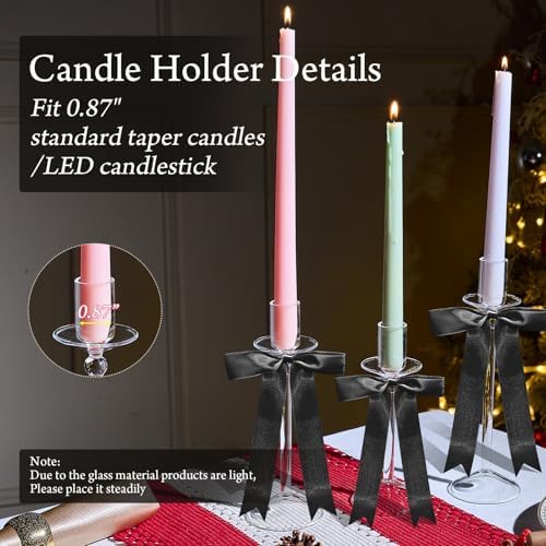 CHILL RECIPE Bow Candle Holder Glass Taper Candlestick Holders with Built-in Candle Drip Protectors Bows Decor for Table Centerpiece Wedding Party Halloween(Black) - Image 2