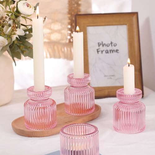 DARJEN 12 Pcs Glass Candlestick Holders- Pink Taper Candlestick Holders Tealight Votive Candle Holders for Table Centerpieces, Wedding, Dinner Party, Home Decor - Image 5
