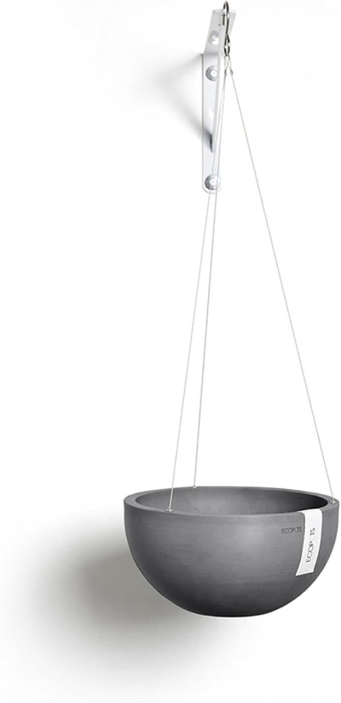 Ecopots Hanging Brussels Durable Modern Round Indoor/Outdoor Recycled-Based Composite Flower Pot Planter, Slate Grey, 10.5"