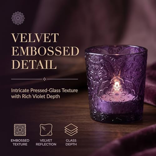 Purple Mandala Glass Tealight Holders, 6 Pack - Image 4