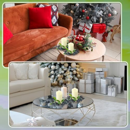 Daifunli 2 Pcs Christmas Candle Rings Blueberry Wreaths for Pillar 3.9 Inch Simulated Blueberries Candles Holder for Winter Christmas Xmas Wedding Home Rustic Table Centerpiece Decor - Image 5