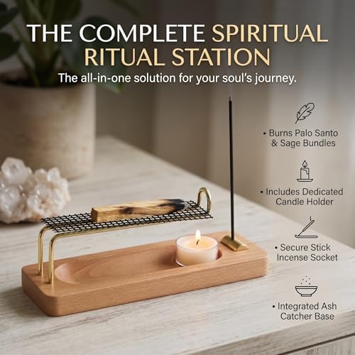 4 in 1 Incense Holder for Sticks, Palo Santo and Sage Holder, Wooden Incense Burner with Ash Catcher, 2 in 1 Incense and Candle Holder, Unique Incense Stick Holder for Yoga Meditation Decor - Image 5