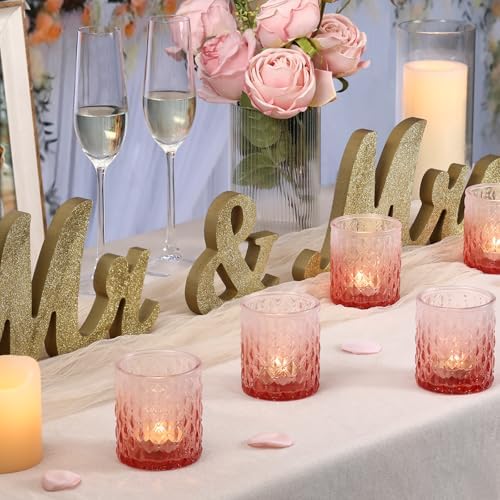 6 Pcs Pink Gradient Votive Candle Holders Glass Tea Light Candles Holder - Image 5