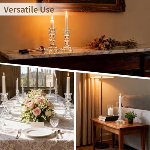 12 PCS Clear Glass Taper Candle Holders, Ribbed Striped Candlestick Holders 4 in, Heavy Base Small Centerpieces for Wedding Table Decor, Party, Holiday, Mantel and Windowsill - Image 5