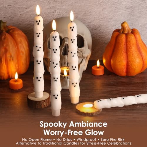 White Ghost Halloween Flameless Taper Candles with Remote Set of 2 - Image 4