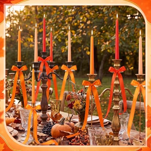 12 Pcs Gradient Orange Party Taper Candles with 3 Roll Ribbon - Image 2