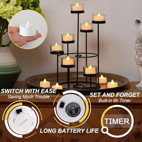BEICHI 24Pack Battery Operated Tea Lights with Timer, 6H Timer Built-in - Image 2