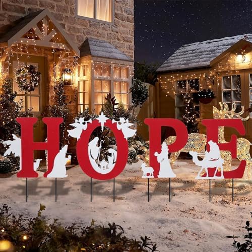 Afirst Christmas Yard Stakes Hope with Nativity Scene Outdoor Decoration Holy Nativity Scene Outdoor Lawn Metal Yard Stakes Outdoor Xmas Stake Lawn Pathway Outdoor Decoration by Afirst