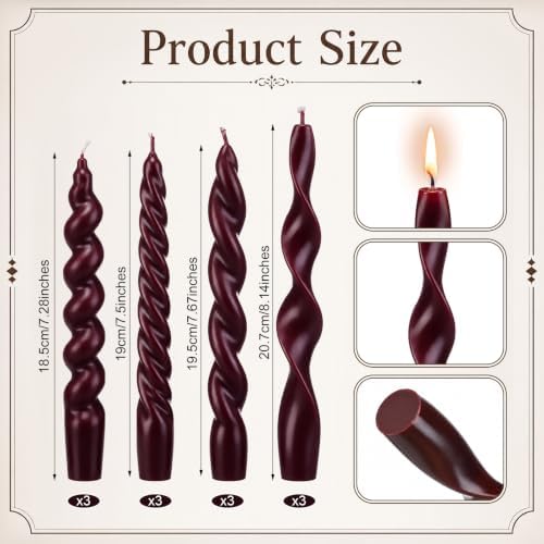 Nuanchu 12 Pcs Spiral Taper Candles Set Twisted Wax Candlesticks 7.5 Inch Short Ivory Spiral Wax Unscented Taper Candles for Wedding Birthday Christmas Party Dinner Table Decor (Cherry Red) - Image 3