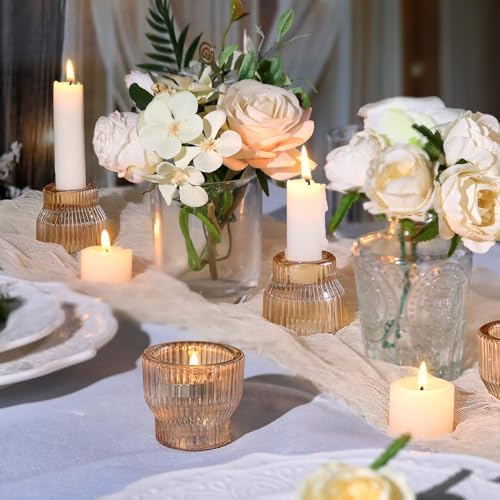 12 Pack Gold Taper Candle Holders, Glass Candlestick Tealight Holders - Image 4