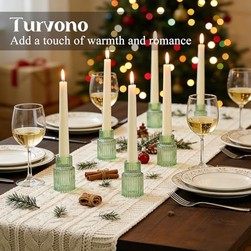 12 Pack Green Glass Taper Candle Holders for Christmas Centerpieces - Image 3
