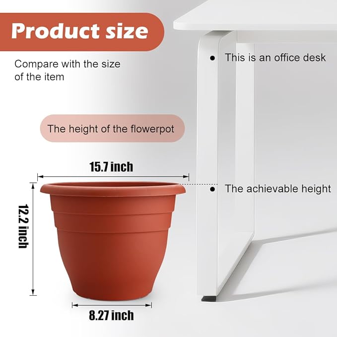 RooTrimmer 3-Pack 16 Inch Large Outdoor Plastic Plant Pots with Drainage Holes – Durable,Lightweight & Weather-Resistant Flower Planters for Patio,Garden,Balcony (Pottery Red)