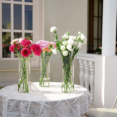 7pcs Glass Cylinder Vases for Centerpieces - 10 Inch Tall Glass Vases for Flowers, Hurricane Candle Holders Floating Candle Vase for Table Centerpiece Formal Dinners Home Decor - Image 5