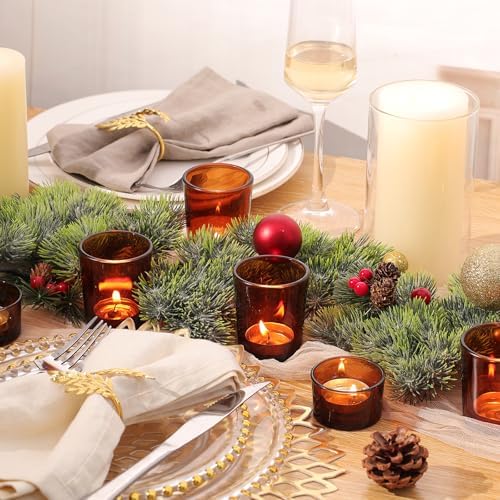 36pcs Assorted Amber Votive Candle Holders for Fall Decor, Amber Glass Candle Holder for Wedding Table Centerpiece, Tealight Candle Holder for Party, Thankgiving and Christmas Decorations - Image 6