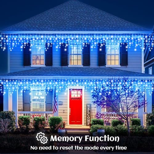 66ft Icicle Lights for Outside, Blue and White Christmas Lights Outdoor Indoor, 640 LED Twinkle String Light with 120 Drops Short Curtain Lights for Thanksgiving Room Home Wall Bedroom Window Decor - Image 6